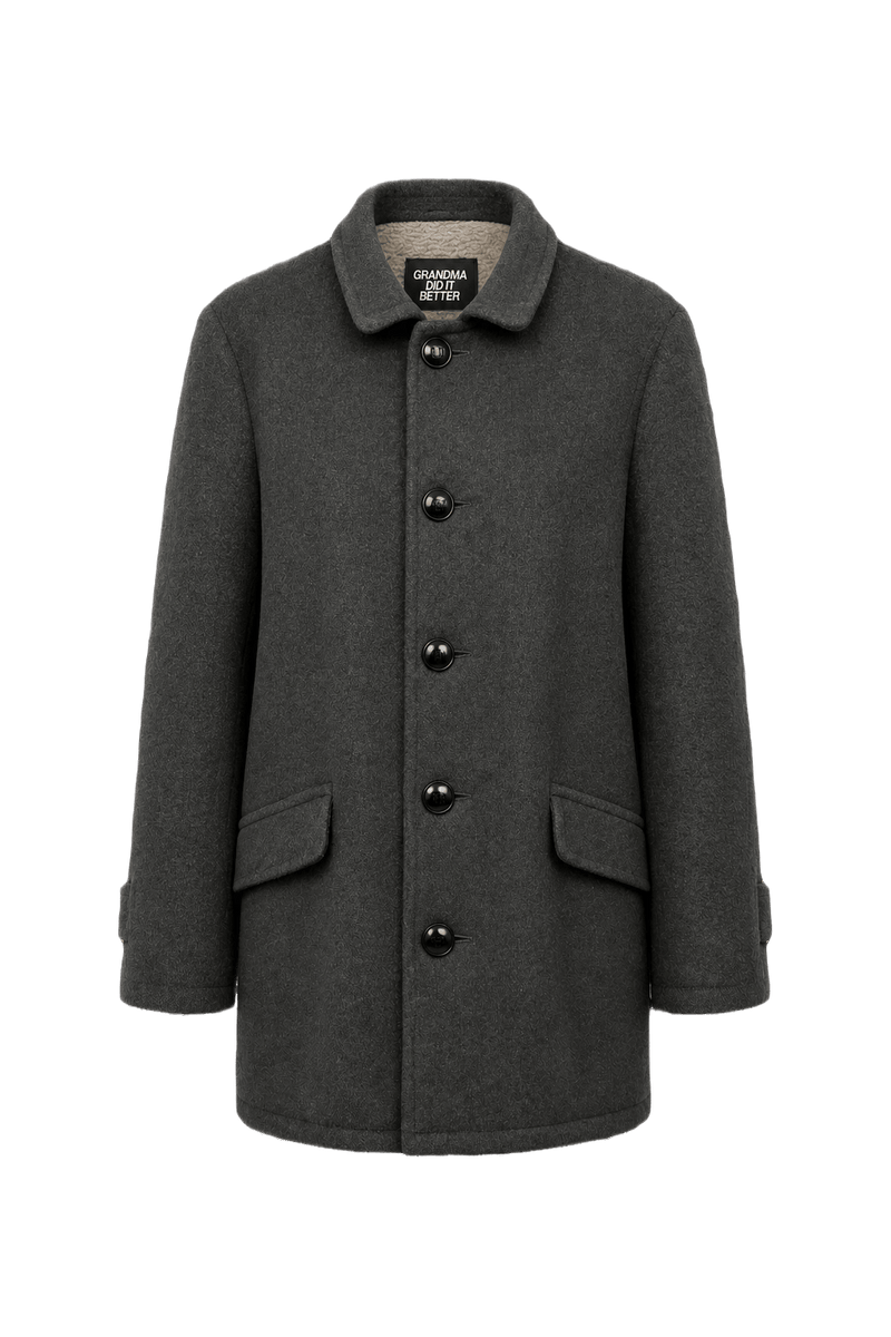 1990s Charcoal Grey Wool Blend Coat - Front View