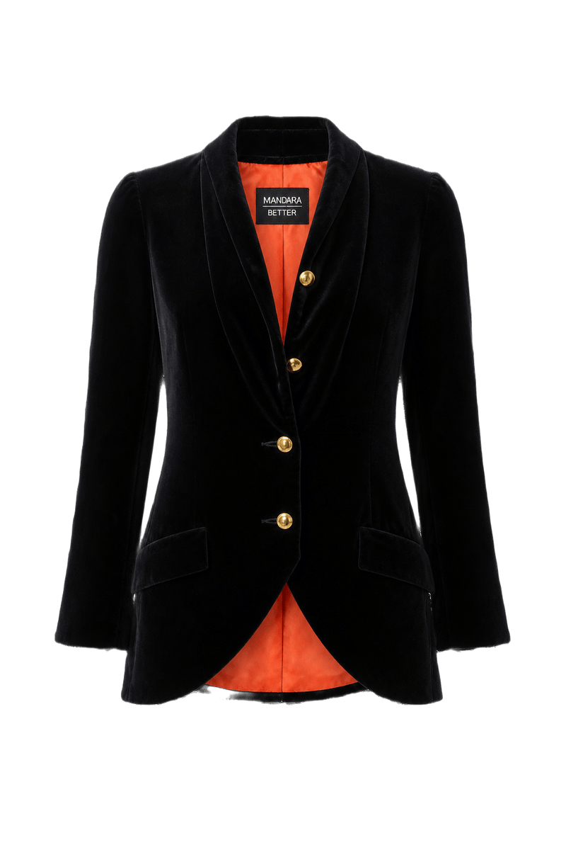 1980s Black Velvet Jacket - Front View