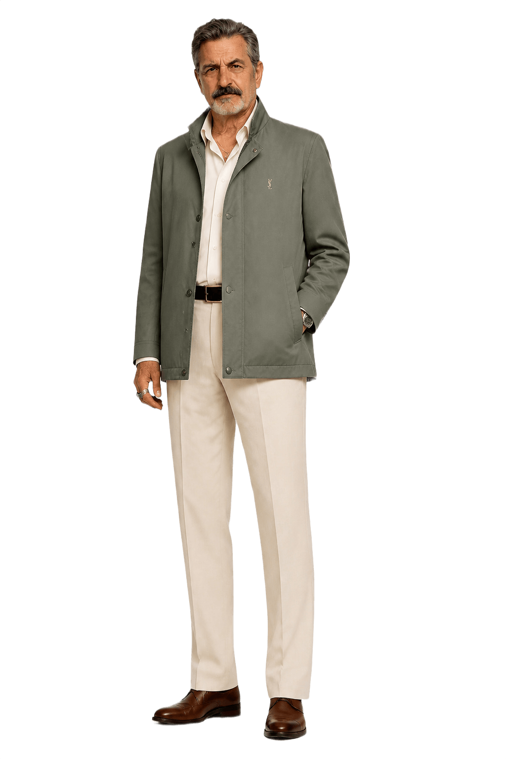 1980s Olive Green Polyester Jacket - Model