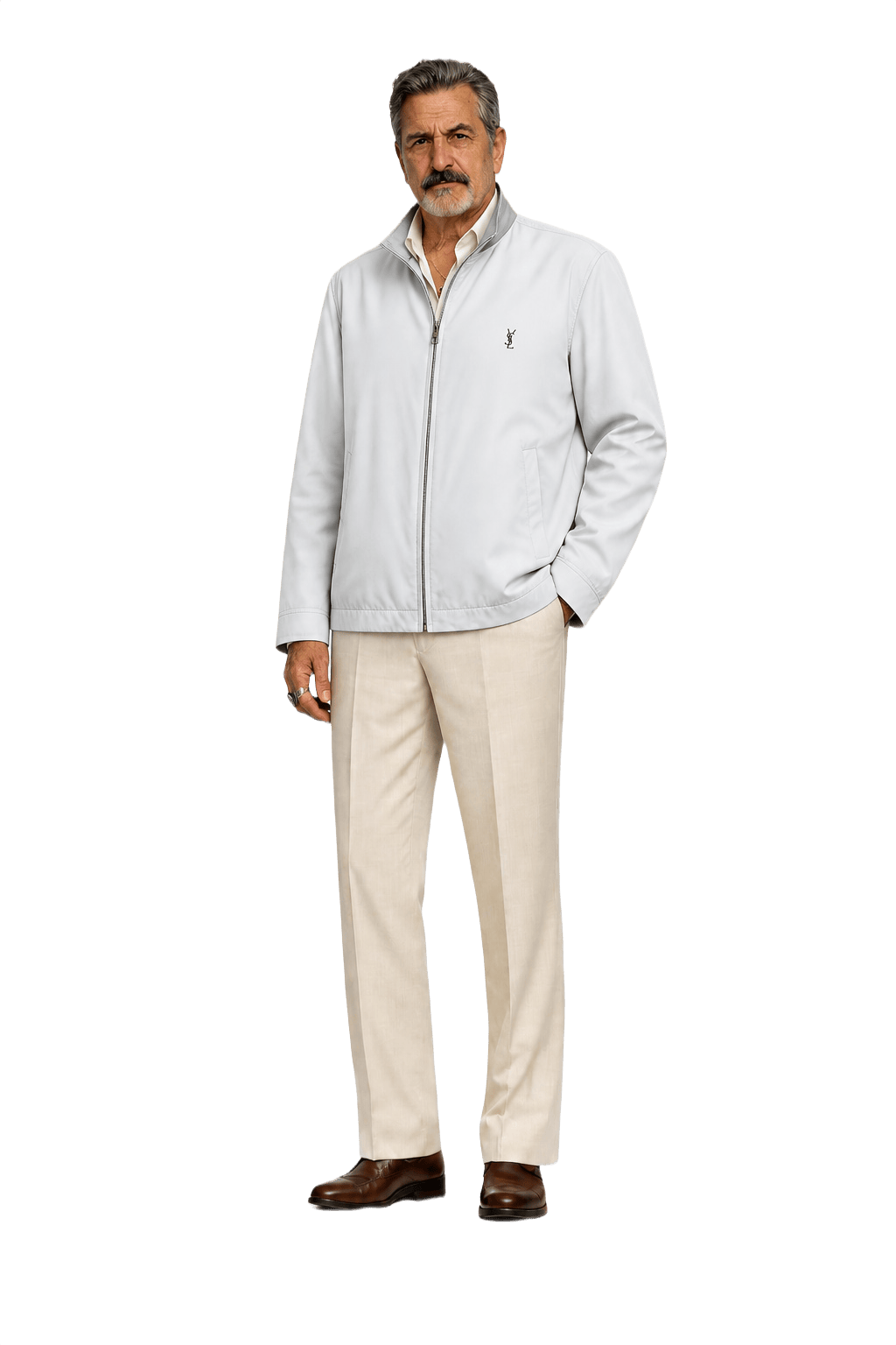 1980s Light Grey Polyester Jacket - Model
