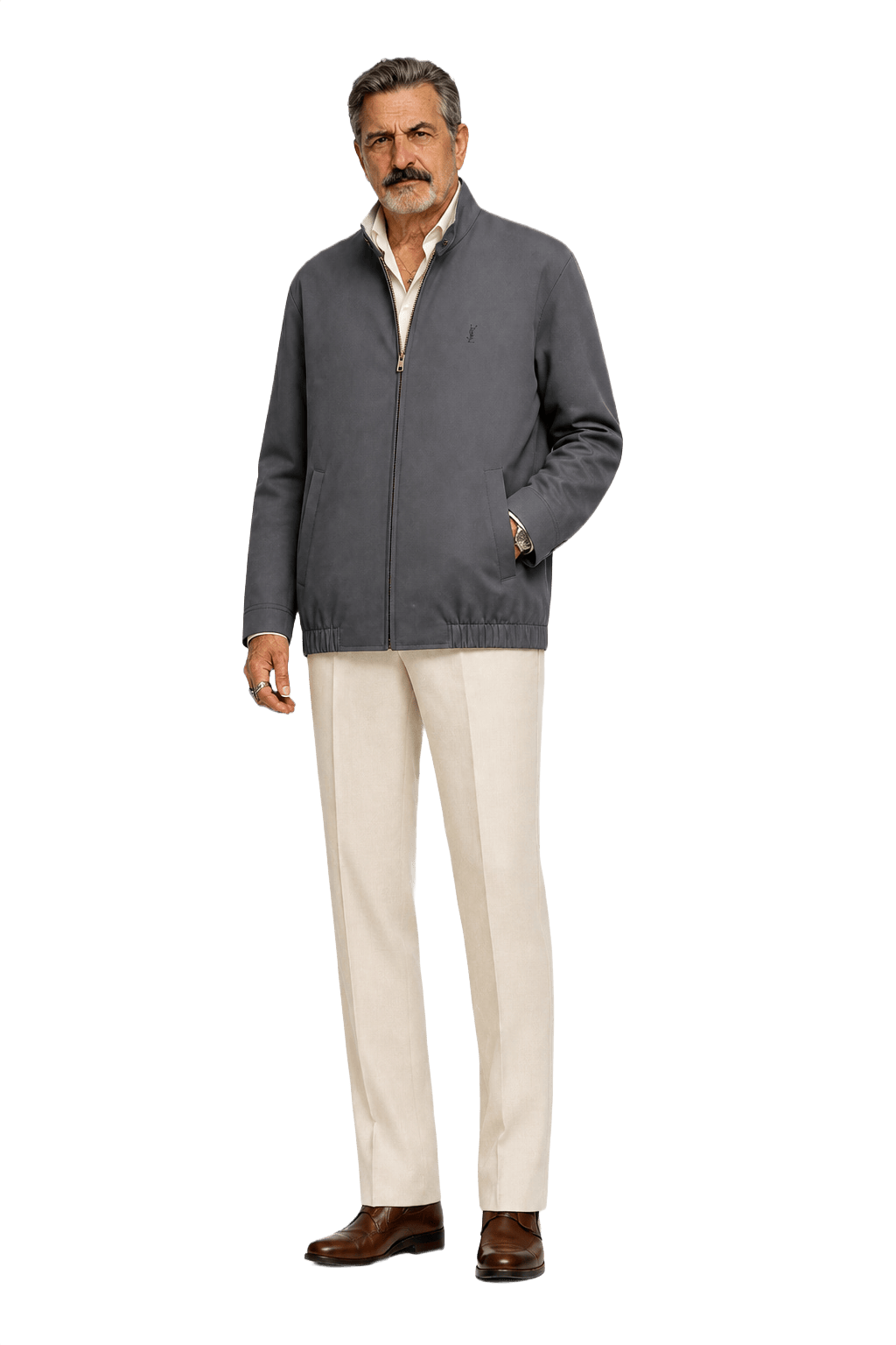 1980s Charcoal Grey Polyester Jacket - Model
