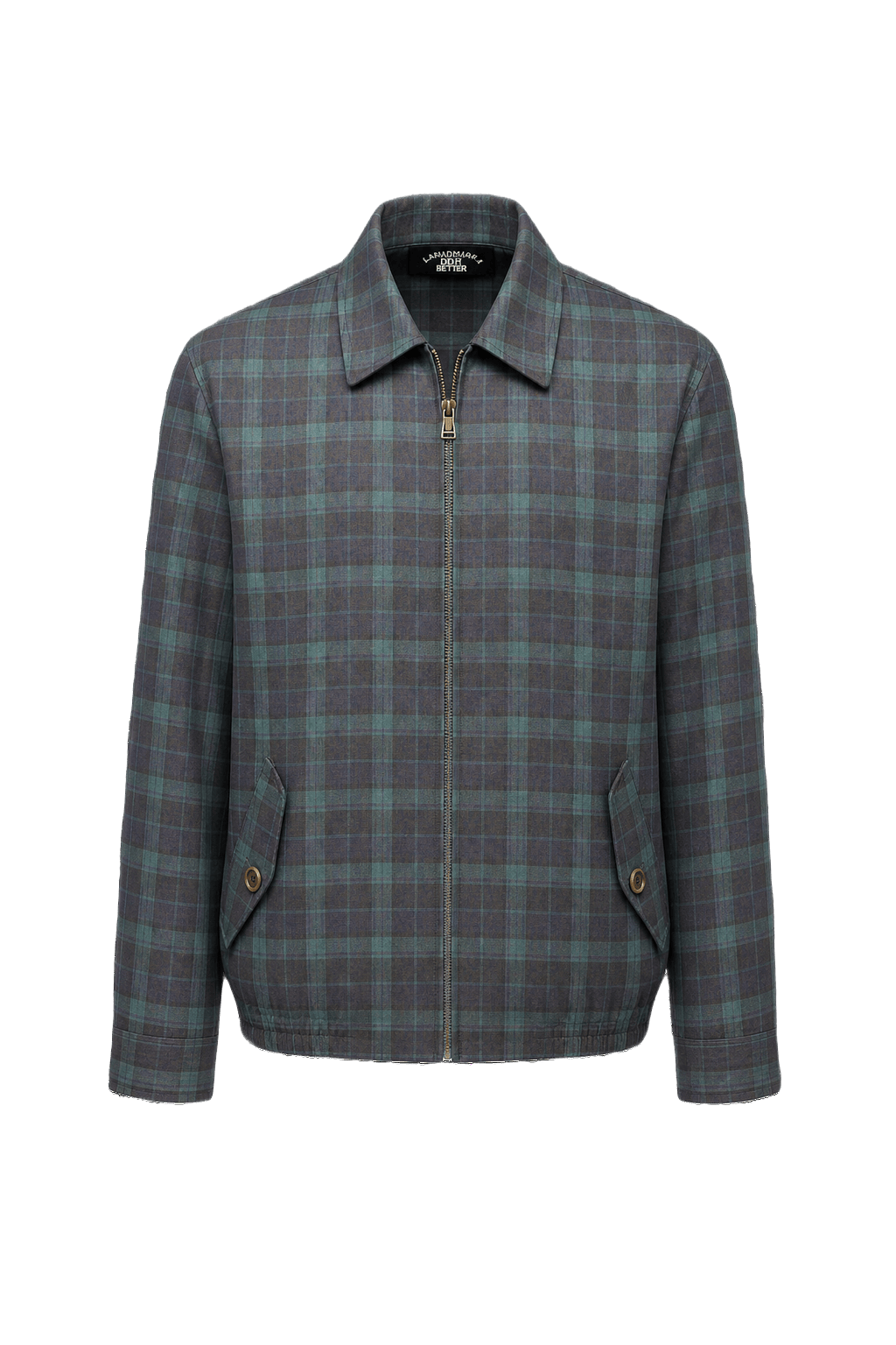 1980s Green Plaid Polyester Jacket - Front View