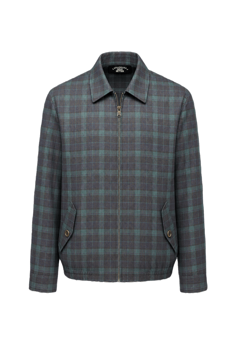 1980s Green Plaid Polyester Jacket - Front View