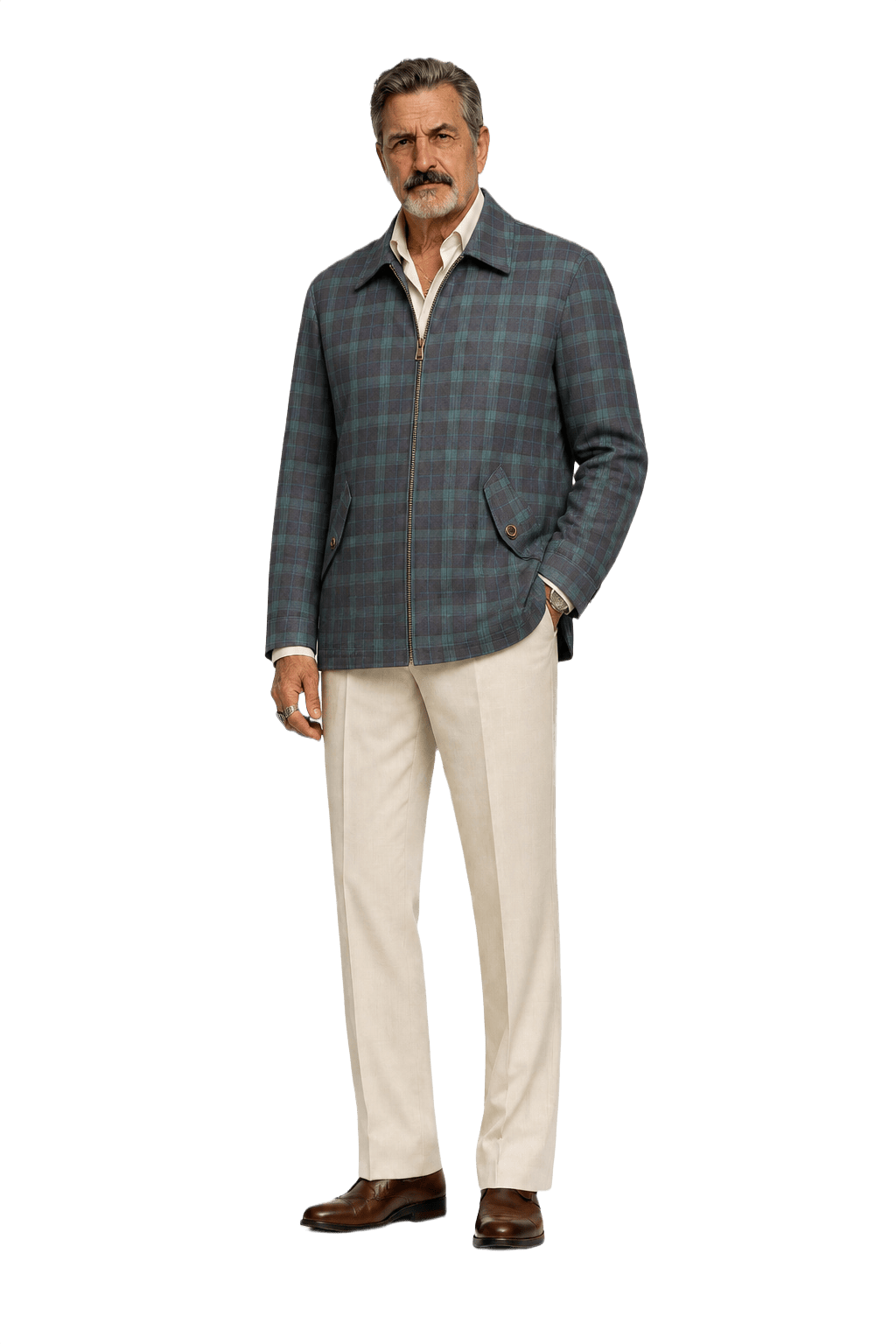 1980s Green Plaid Polyester Jacket - Model