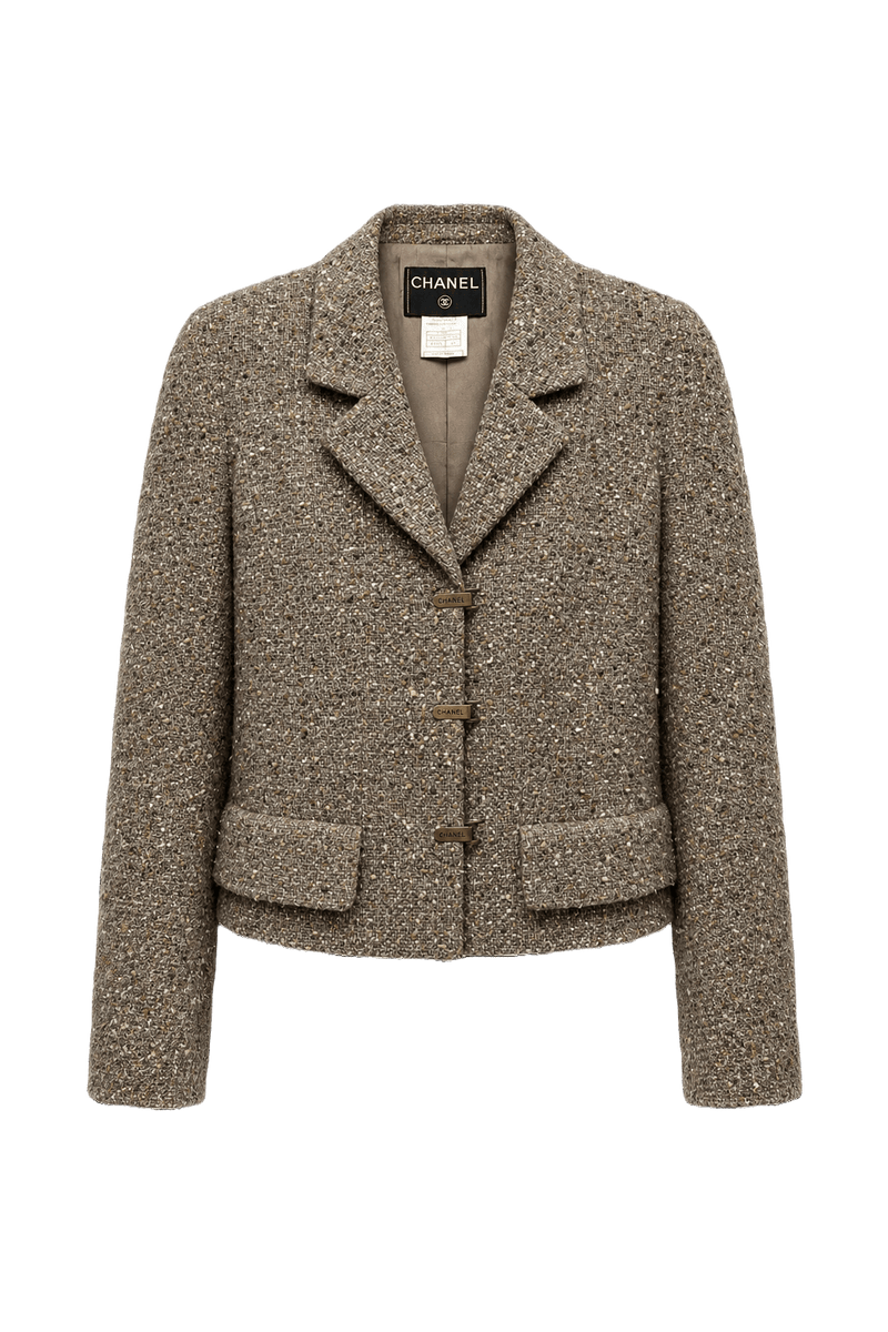 1980s Taupe Wool Blend Jacket - Front View