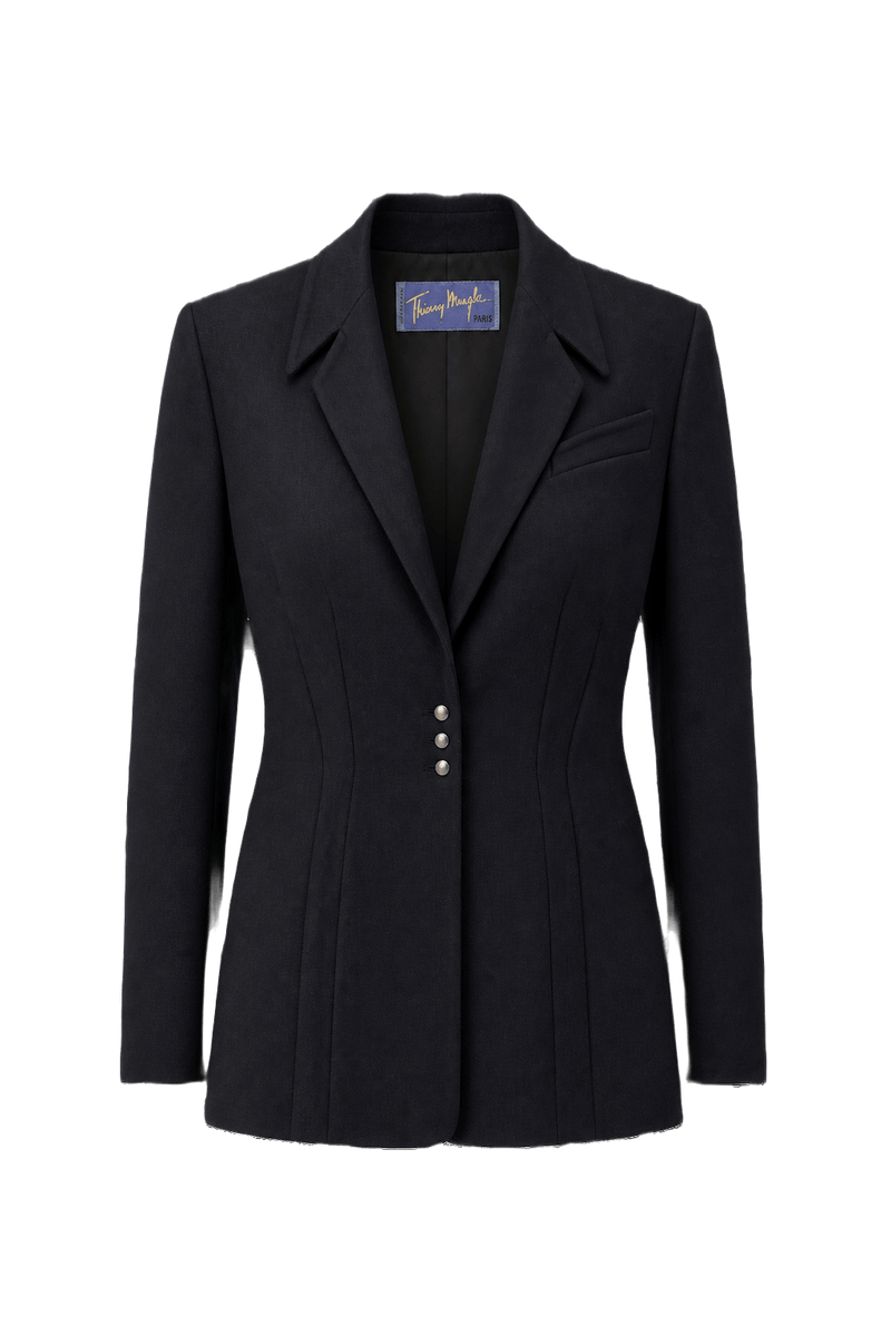 1980s Dark Navy Wool Blend Blazer - Front View