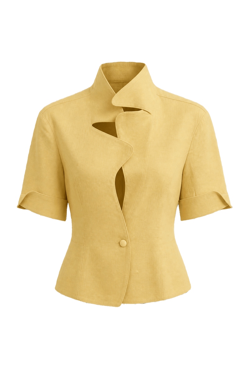 1980s Yellow Cotton Blouse - Front View
