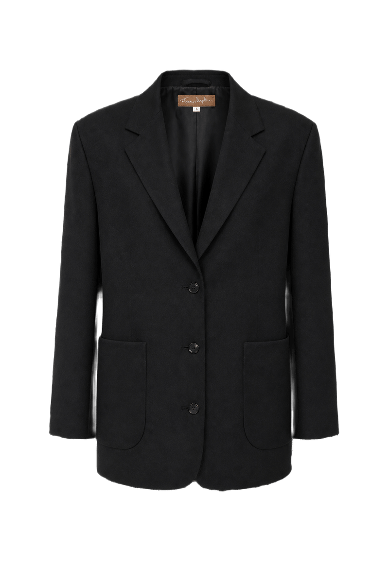 1980s Black Wool Blend Blazer - Front View