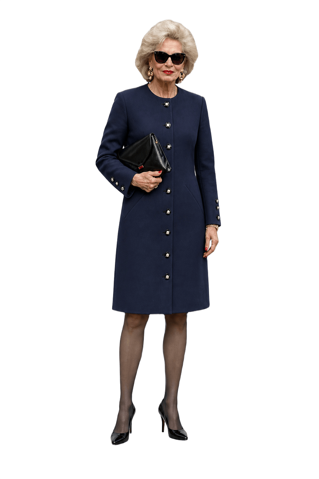 1980s Navy Blue Wool Blend Dress - Model