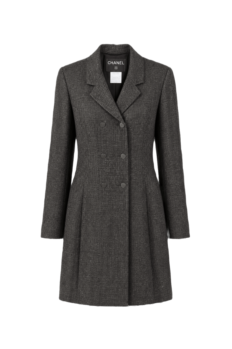 1990s Grey Wool Blend Coat - Front View
