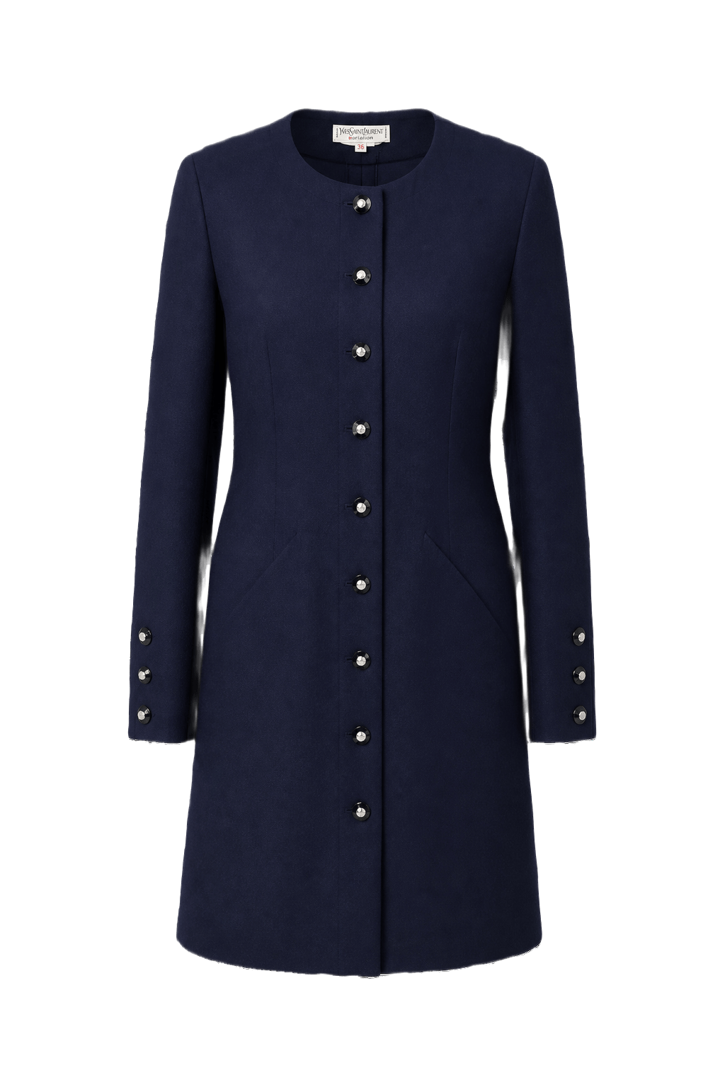 1980s Navy Blue Wool Blend Dress - Front View