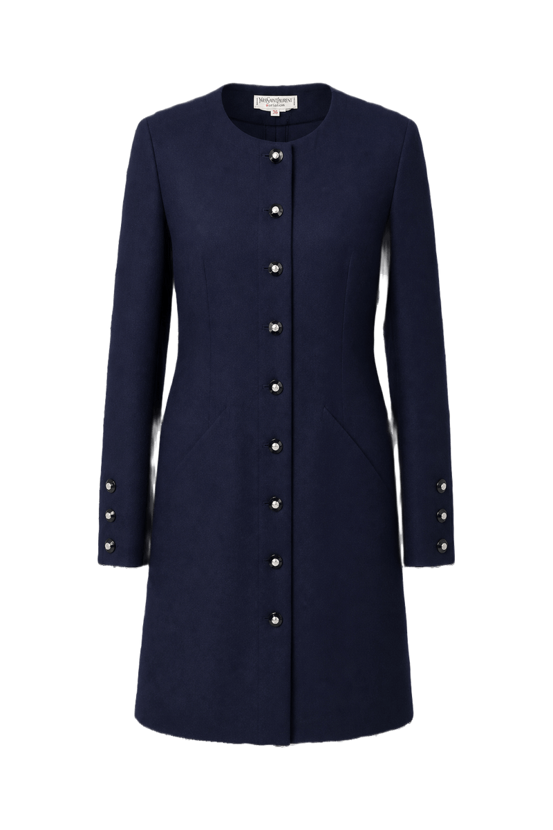 1980s Navy Blue Wool Blend Dress - Front View