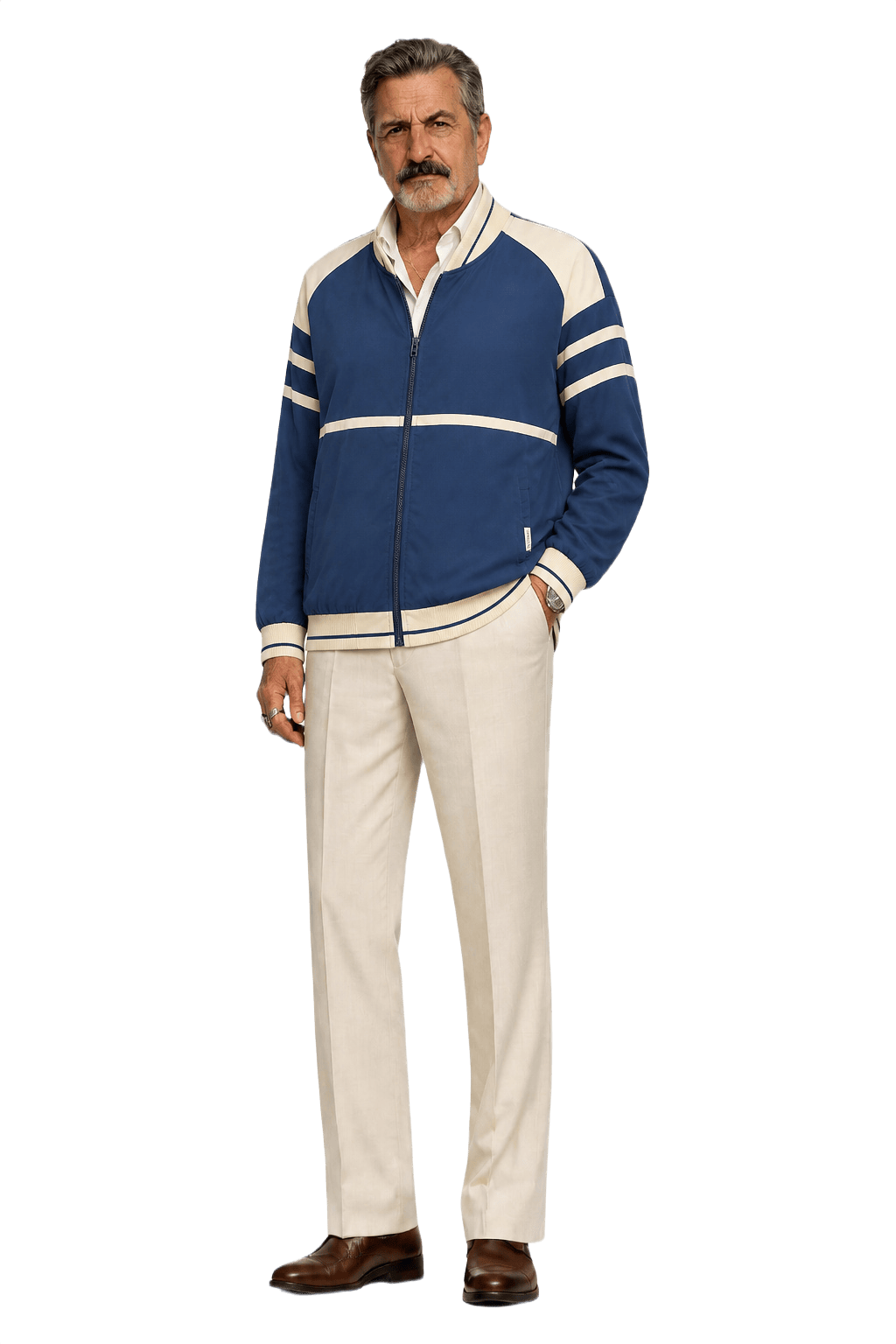 1980s Navy Blue Synthetic Blend Jacket - Model