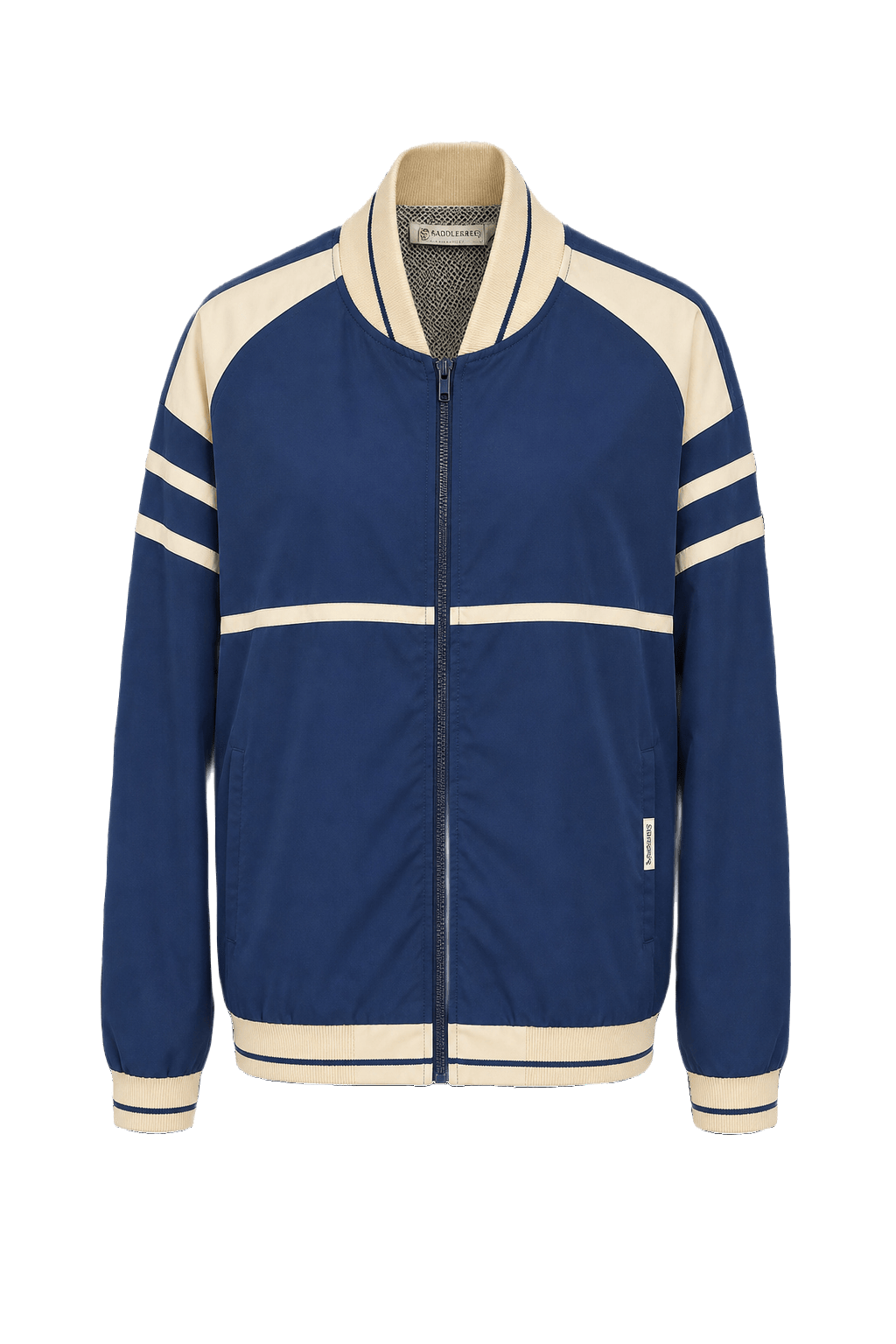 1980s Navy Blue Synthetic Blend Jacket - Front View