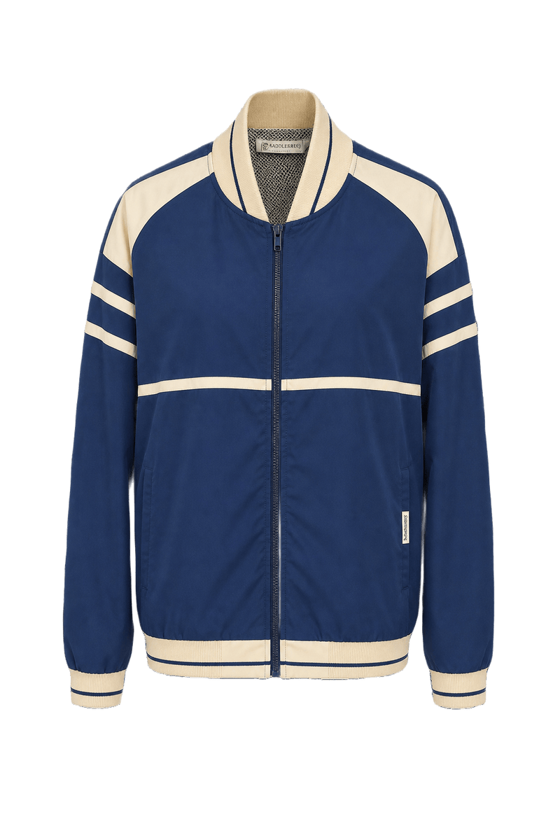 1980s Navy Blue Synthetic Blend Jacket - Front View