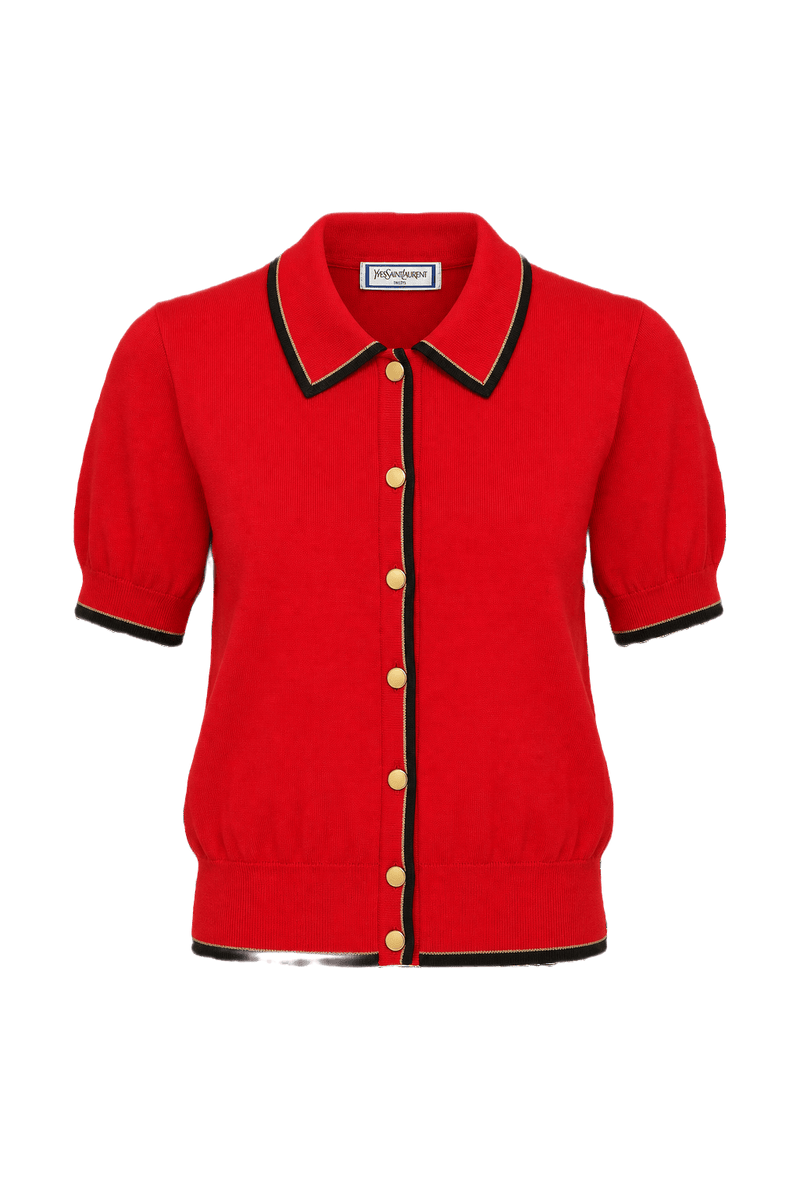 1970s Red Cotton Blend Blouse - Front View