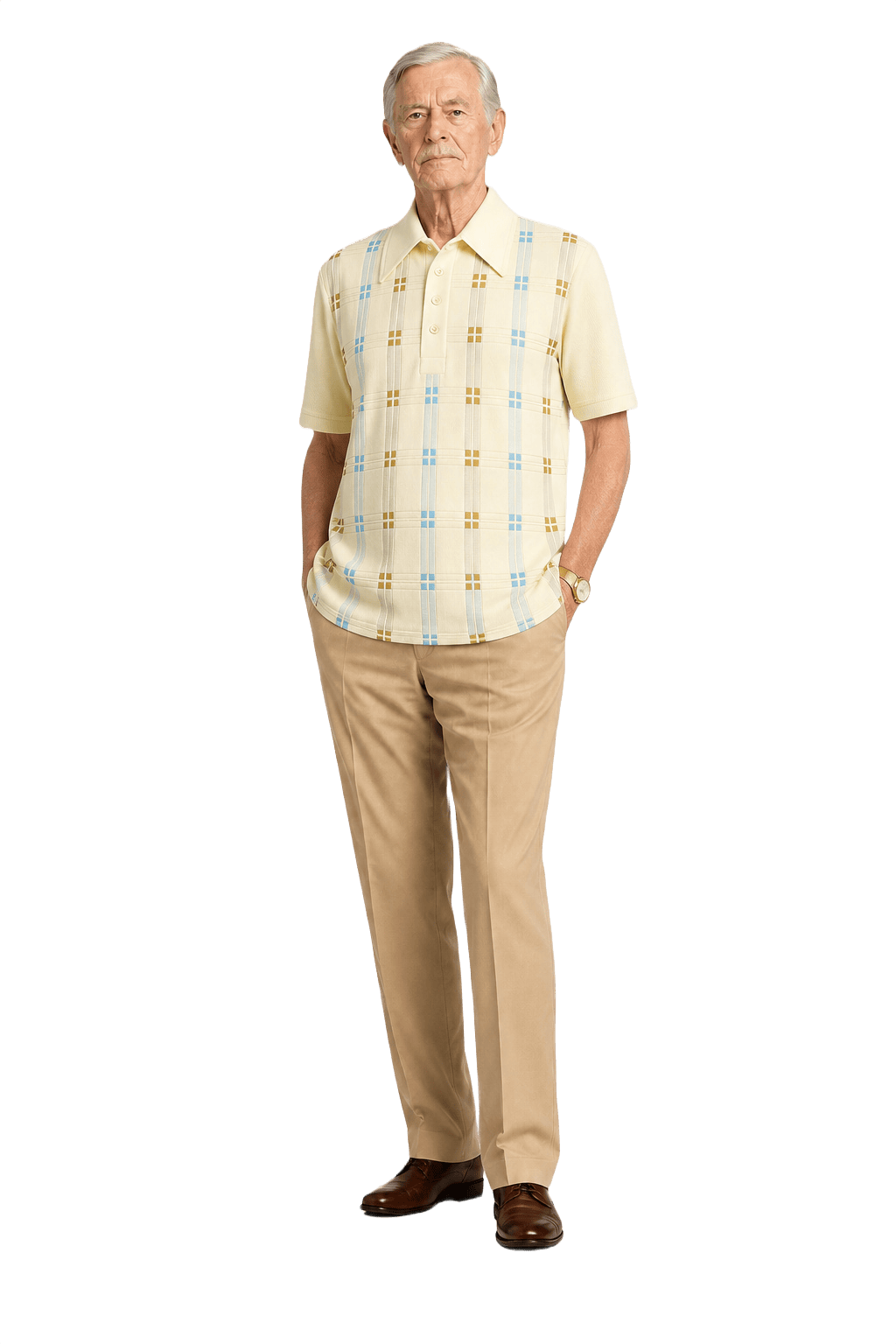 1960s Pale Yellow Cotton Blend Polo - Model