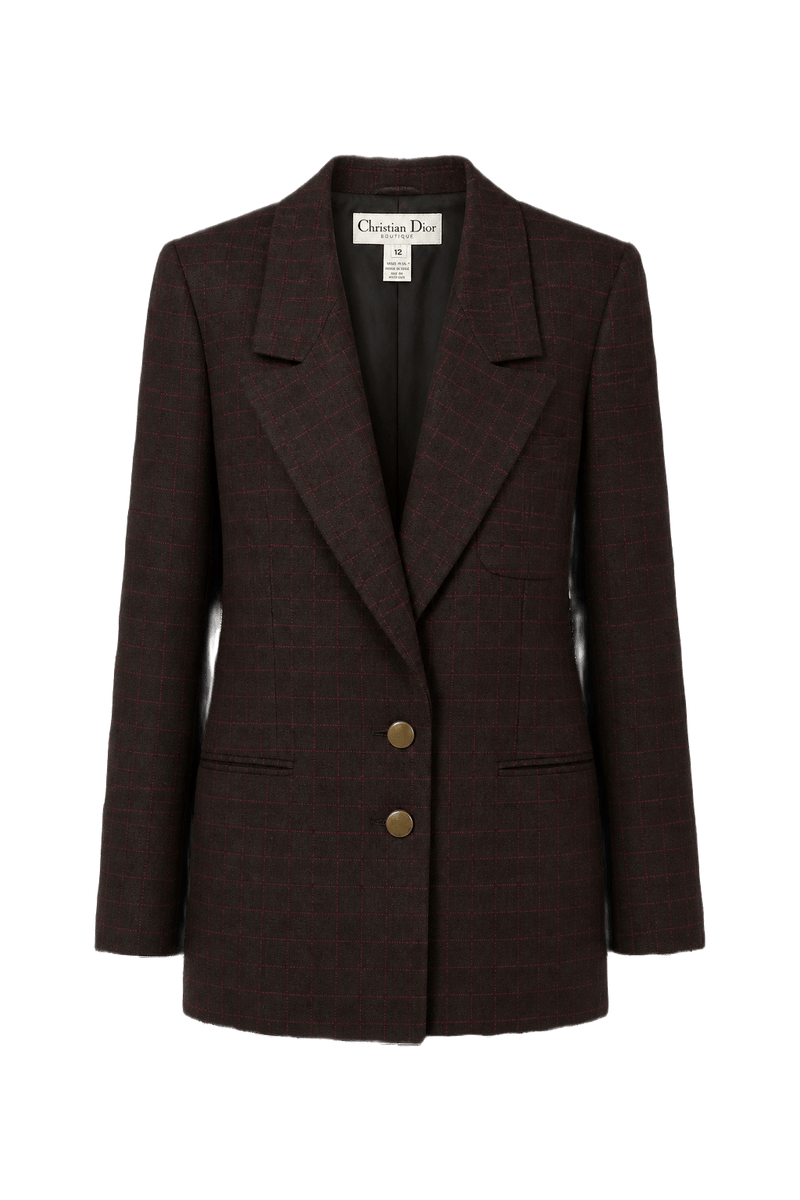 1980s Dark Green Wool Blend Blazer - Front View