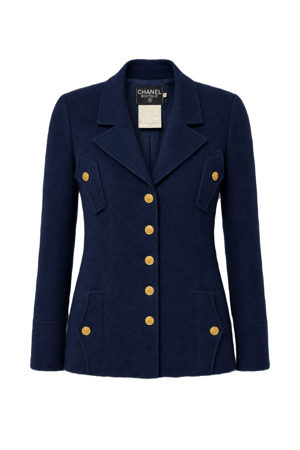 1990s Navy Blue Wool Blazer - Front View