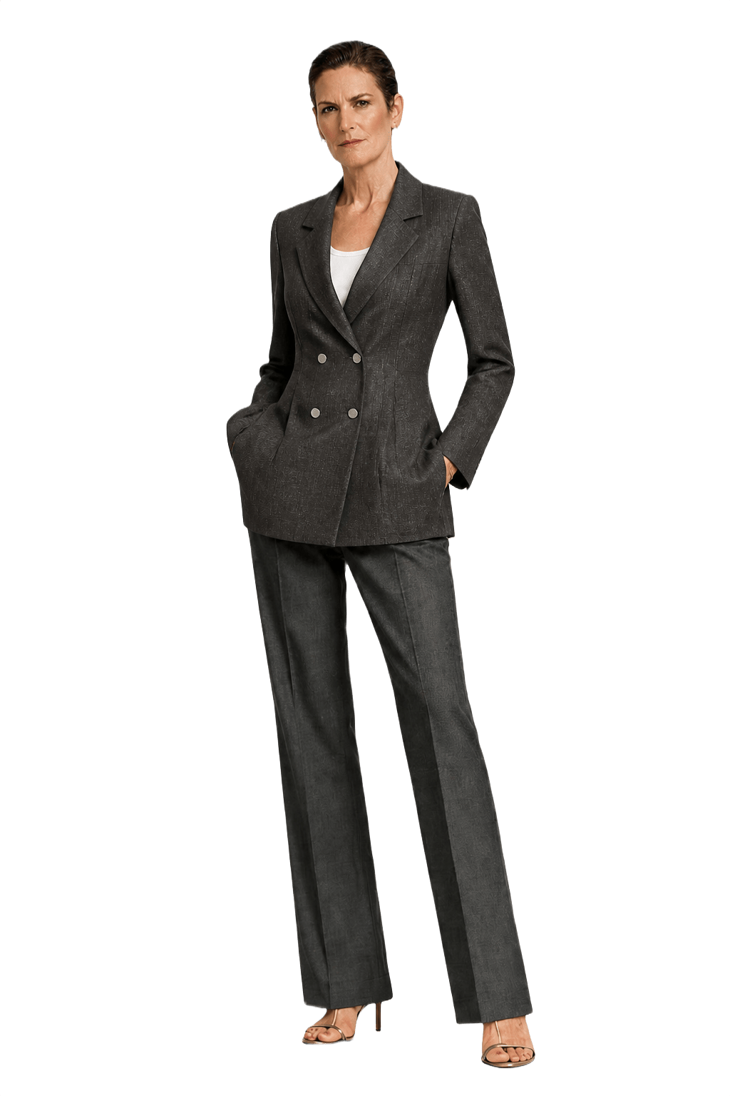 1990s Charcoal Grey Wool Blend Blazer - Model