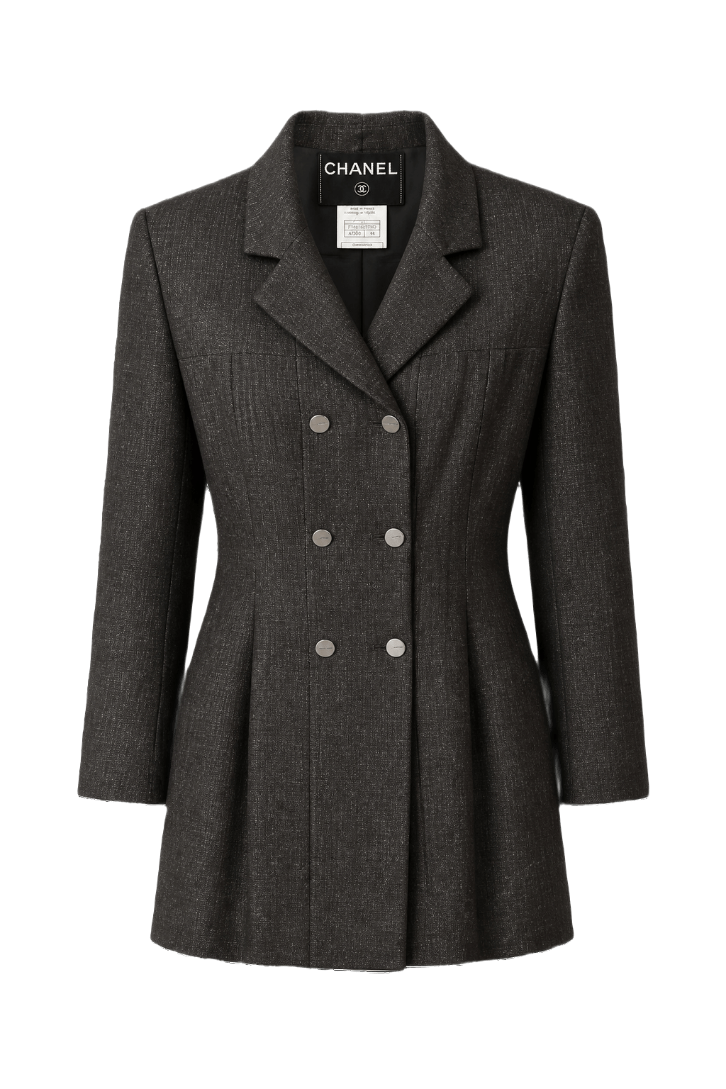 1990s Charcoal Grey Wool Blend Blazer - Front View