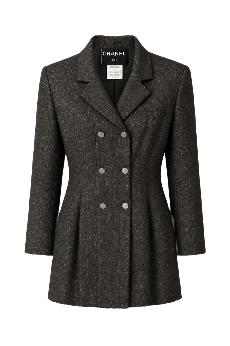 1990s Charcoal Grey Wool Blend Blazer - Front View