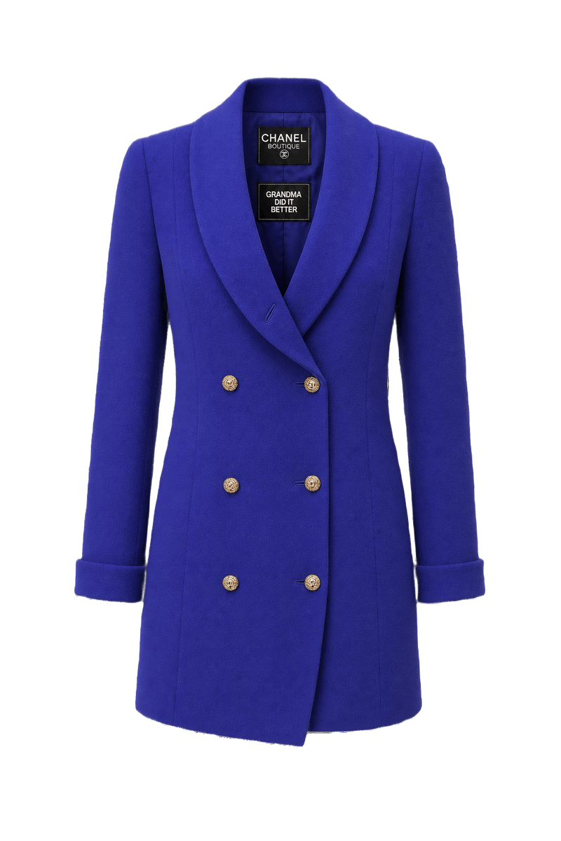 1980s Royal Blue Wool Blend Blazer - Front View