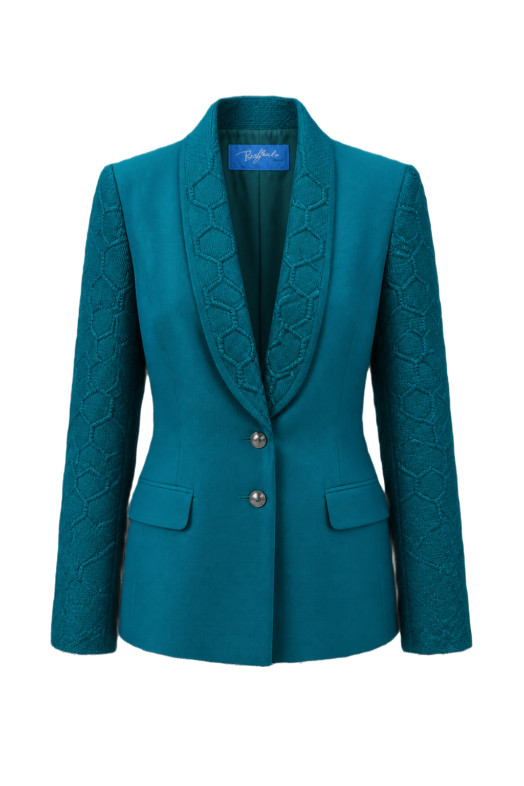 1980s Teal Wool Blend Blazer - Front View