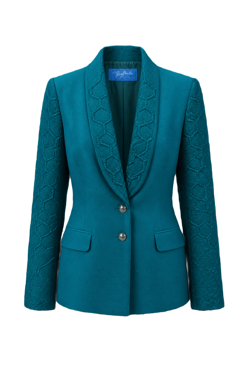 1980s Teal Wool Blend Blazer - Front View