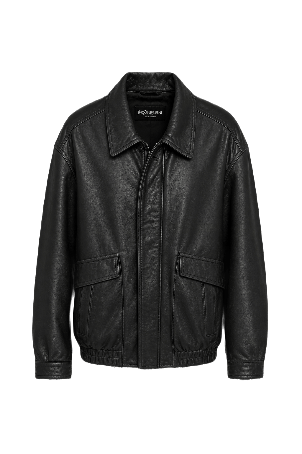 1980s Black Leather Smooth Leather Jacket - Front View
