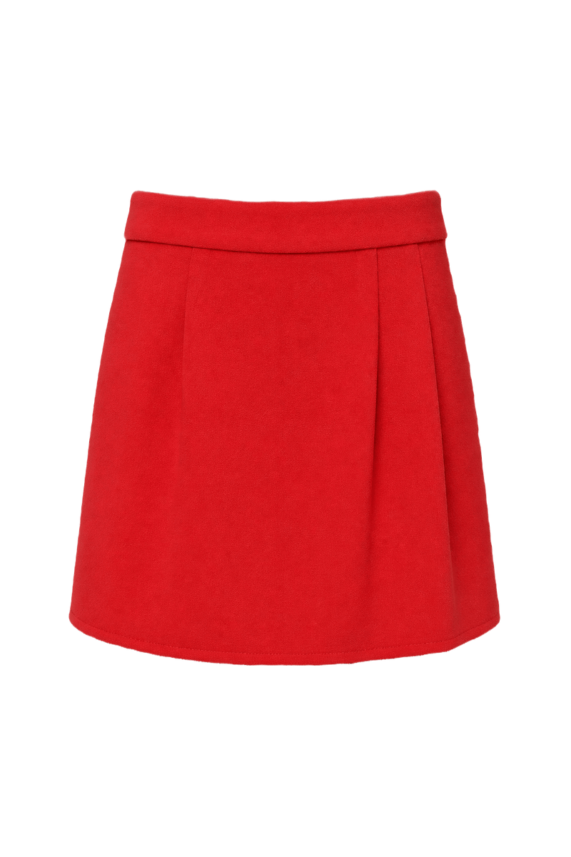 1980s Red Wool Blend Skirt - Front View