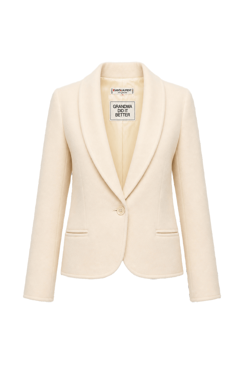 1970s Cream Wool Blend Blazer - Front View