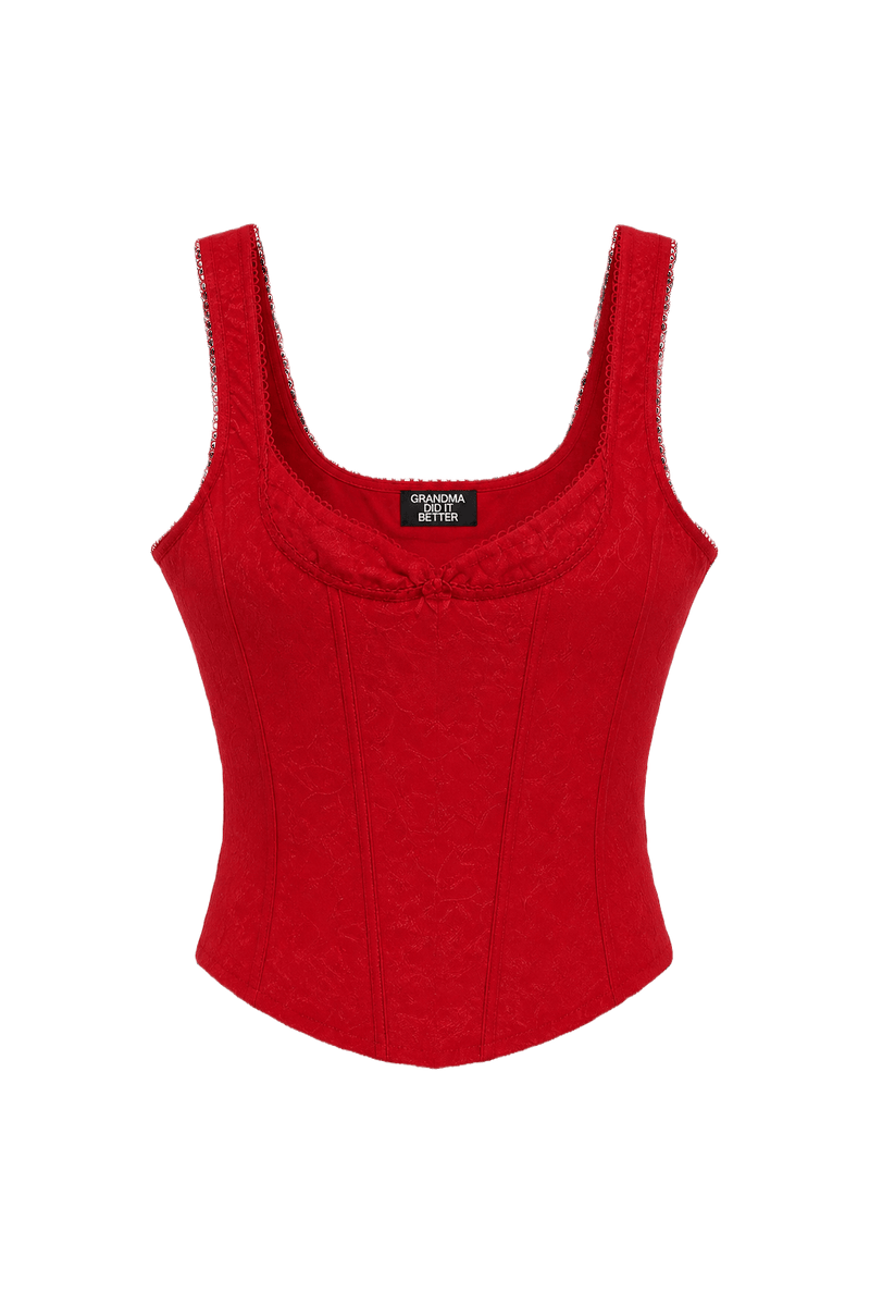1990s Red Cotton Blend Tank Top - Front View
