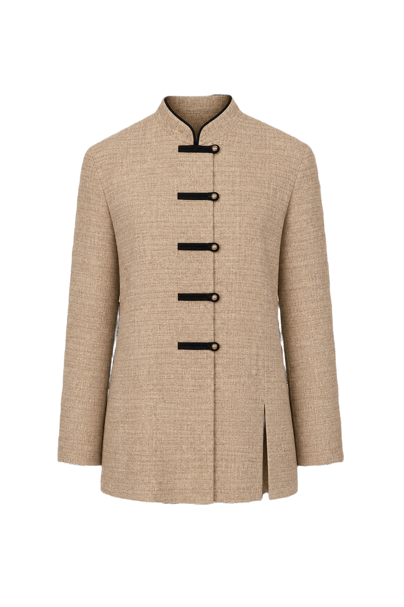 1990s Beige Wool Blend Blazer - Front View