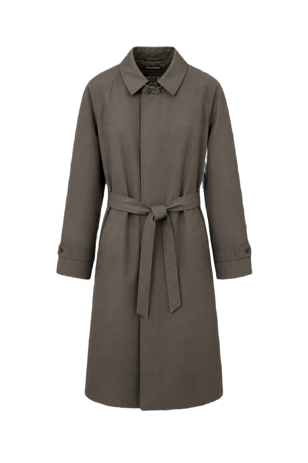1980s Dark Olive Green Cotton Blend Trench Coat - Front View