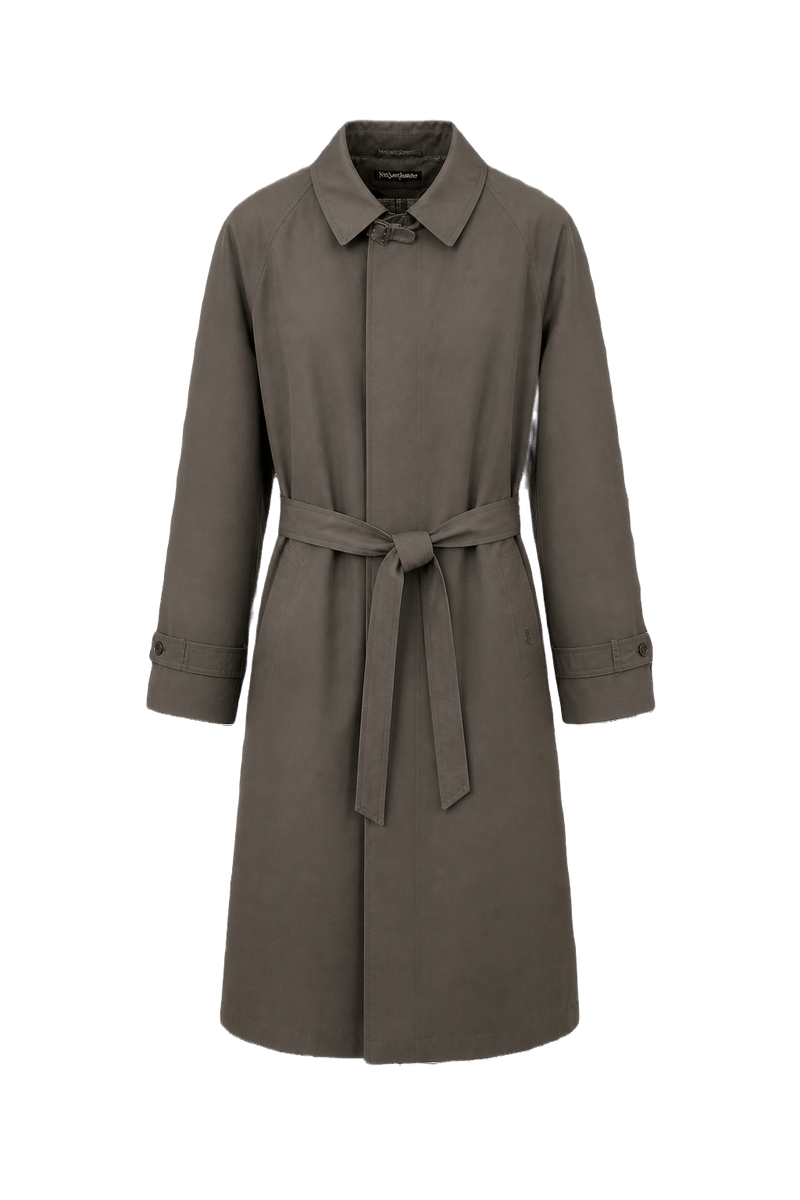 1980s Dark Olive Green Cotton Blend Trench Coat - Front View