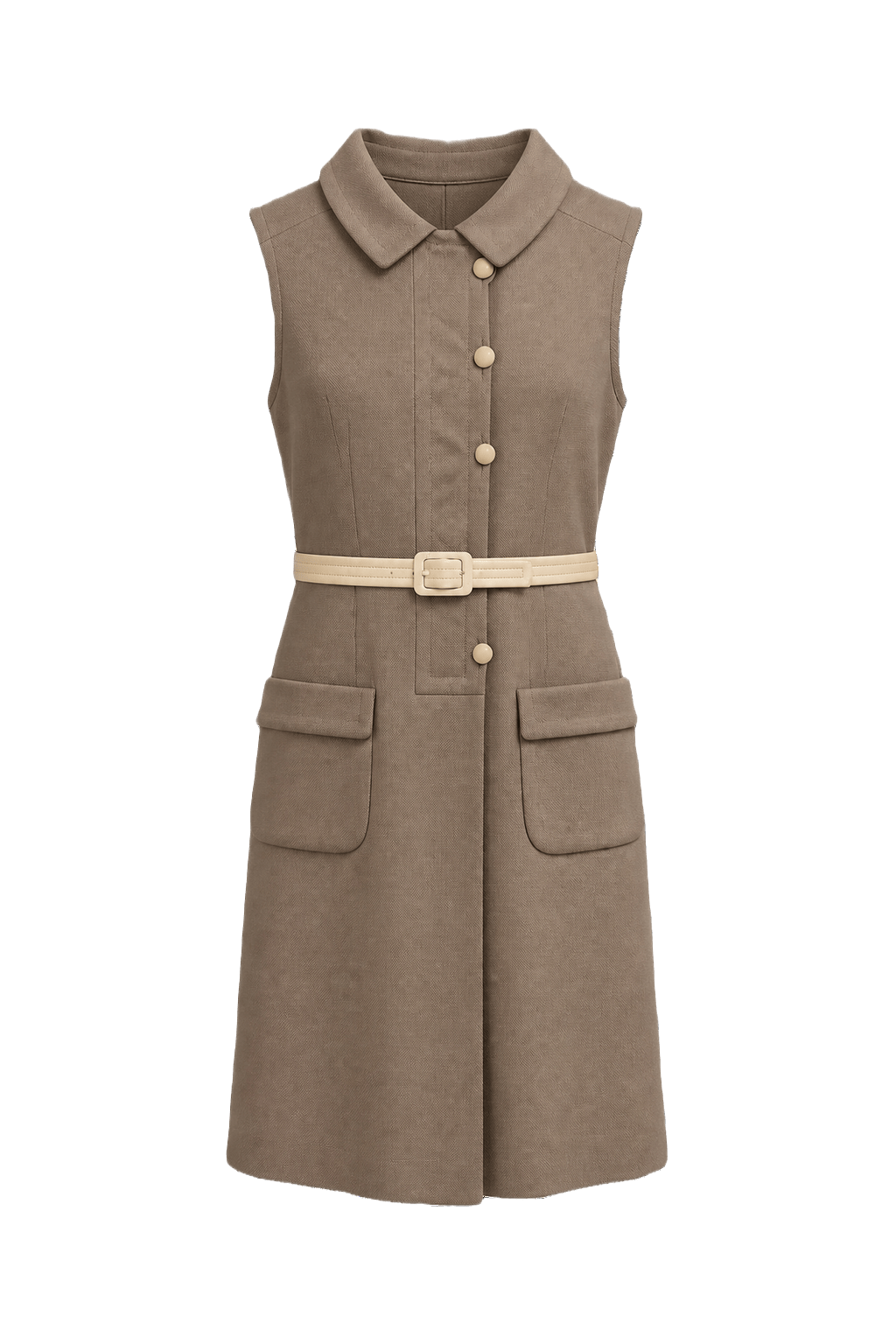 1960s Taupe Wool Blend Dress - Front View
