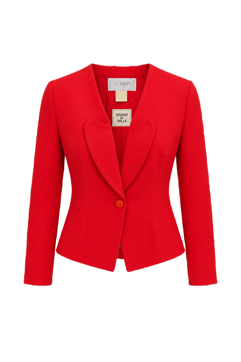 1990s Bright Red Wool Blend Blazer - Front View