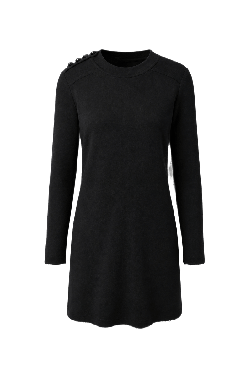 1970s Black Wool Blend Dress - Front View