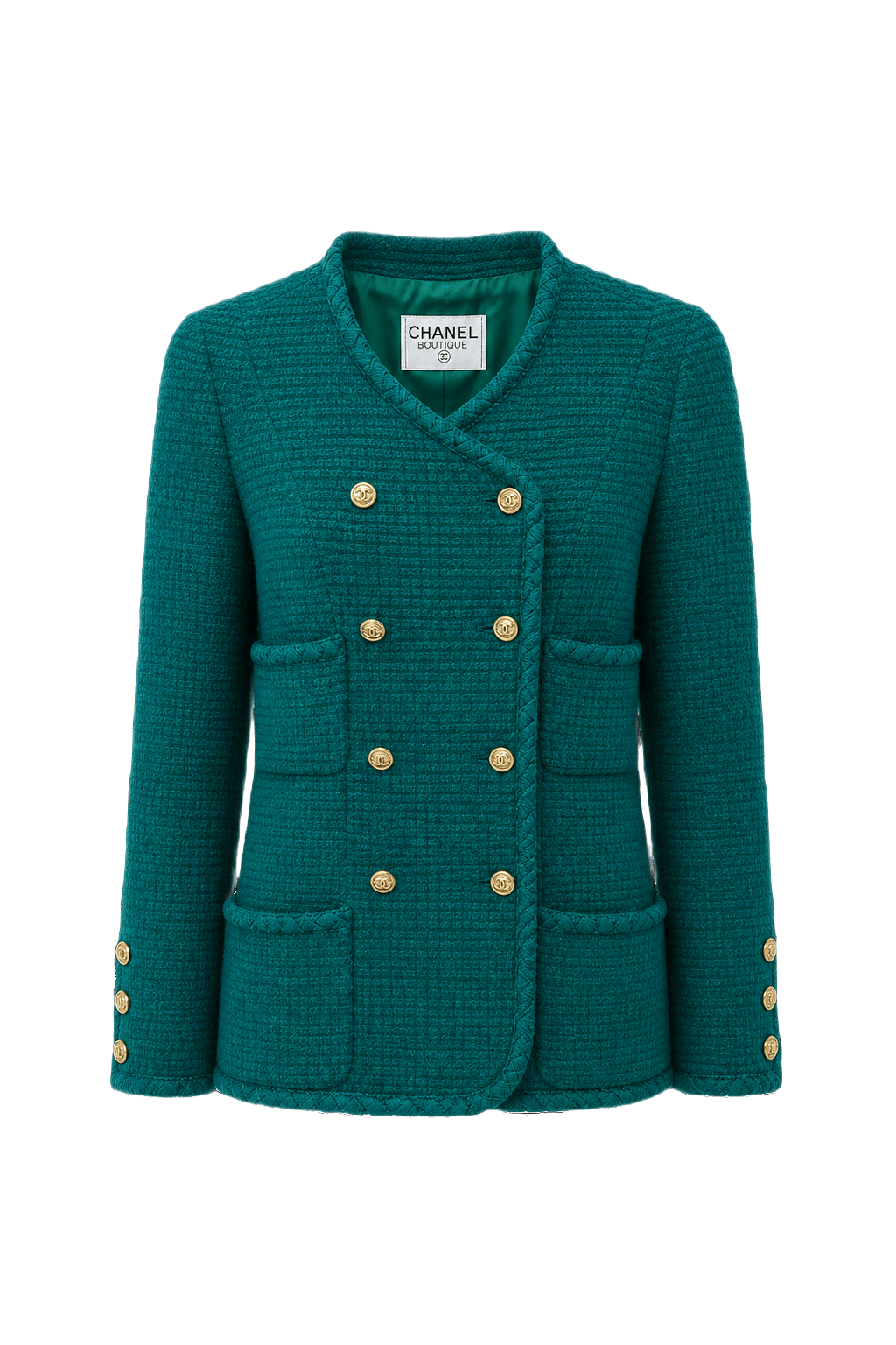 1980s Emerald Green Wool Blend Blazer - Front View