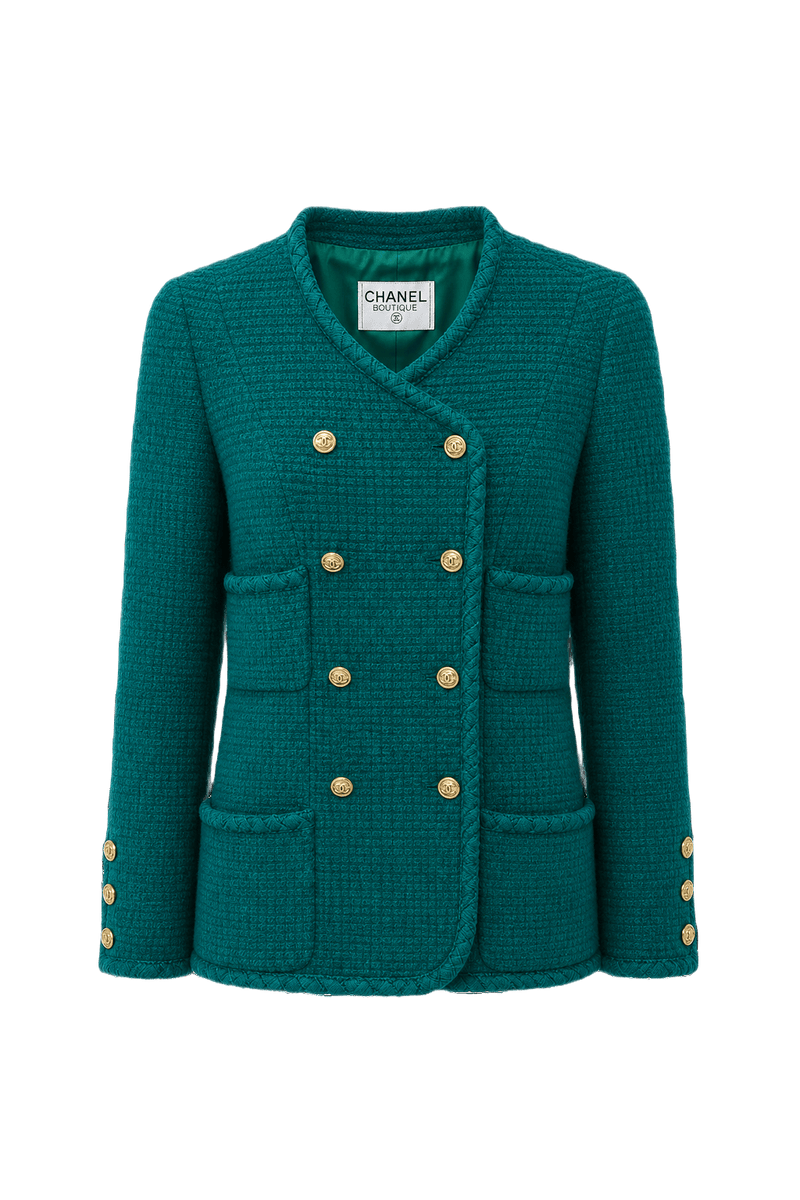 1980s Emerald Green Wool Blend Blazer - Front View