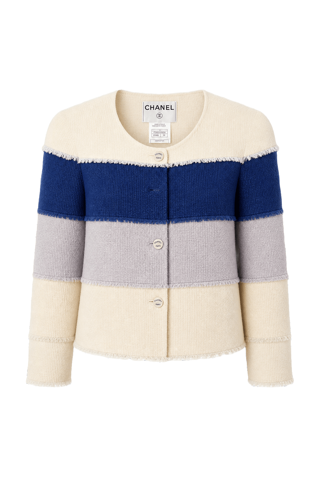 1990s Beige Blue Wool Blend Jacket - Front View