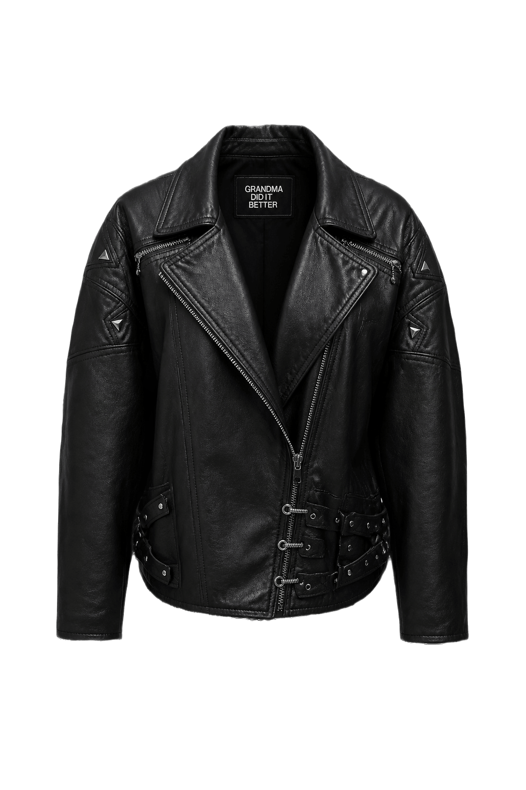 1980s Black Leather Jacket - Front View