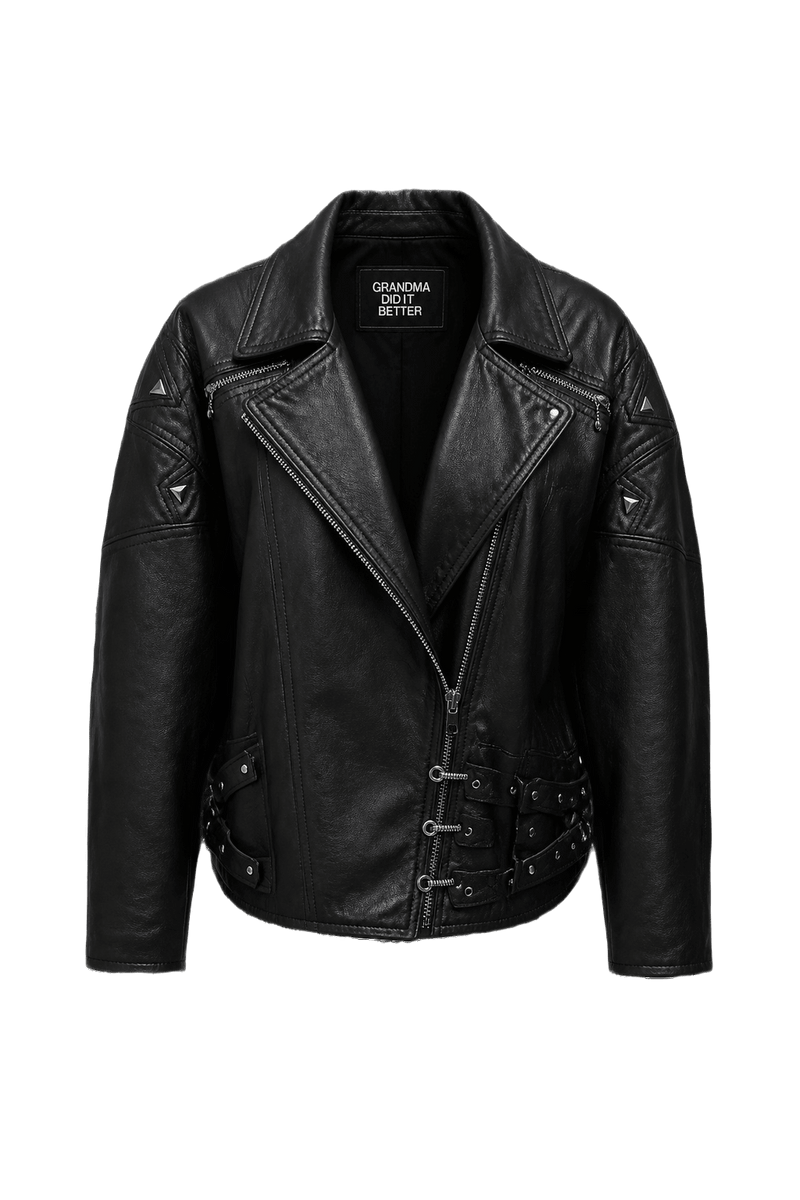 1980s Black Leather Jacket - Front View