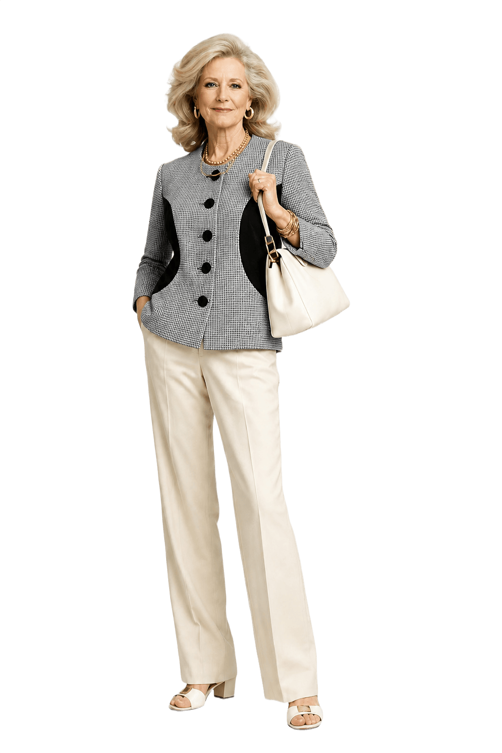 1970s Black and White Wool Blend Blazer - Model