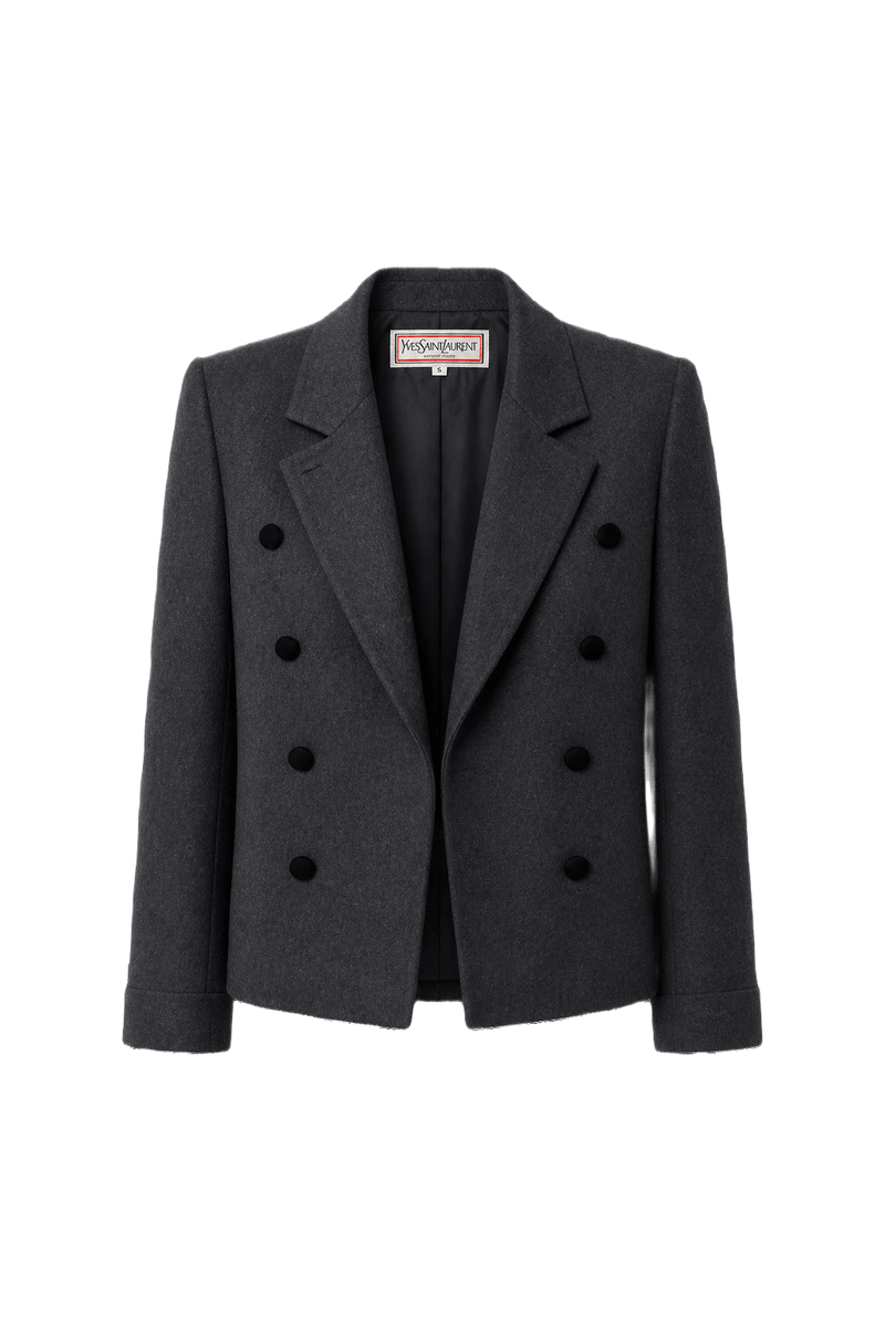 1970s Charcoal Grey Wool Blend Blazer - Front View