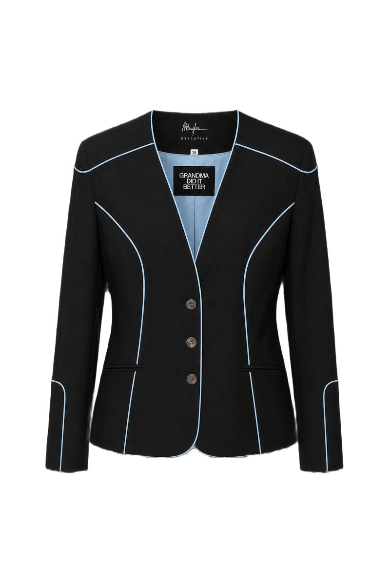 1970s Black Wool Blend Blazer - Front View