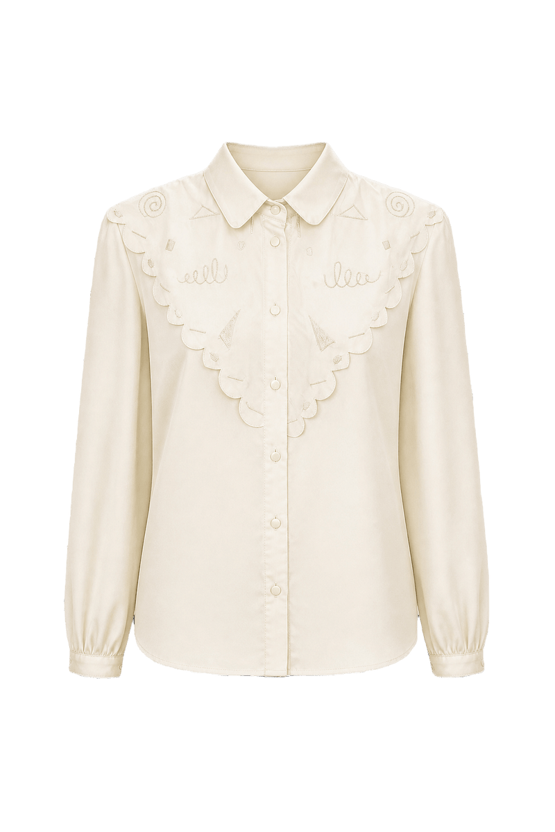 1980s Cream Silk Blouse - Front View