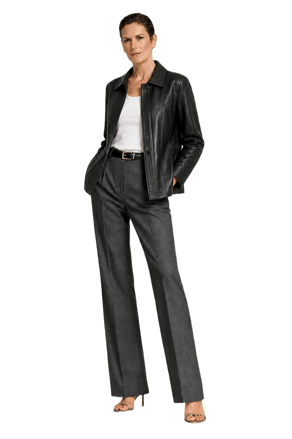 1990s Black Leather Women's Leather Jacket - Model