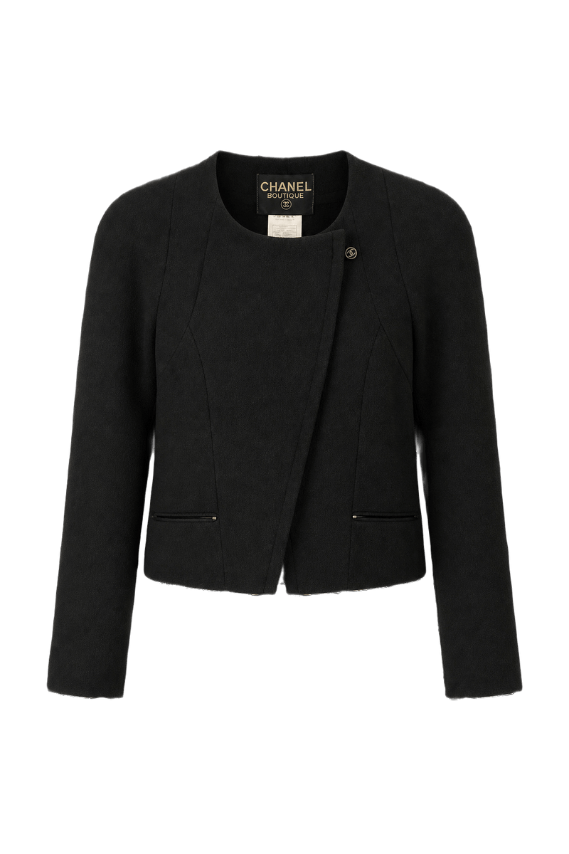 1990s Black Wool Blend Blazer - Front View